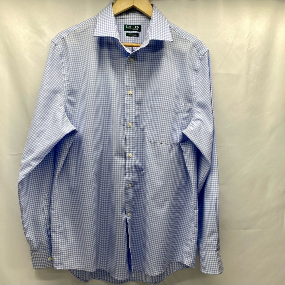 LAUREN RALPH LAUREN SHIRT MENS LG BLUE WHITE GINGAM STYLE 16.5 34/35 SPRING